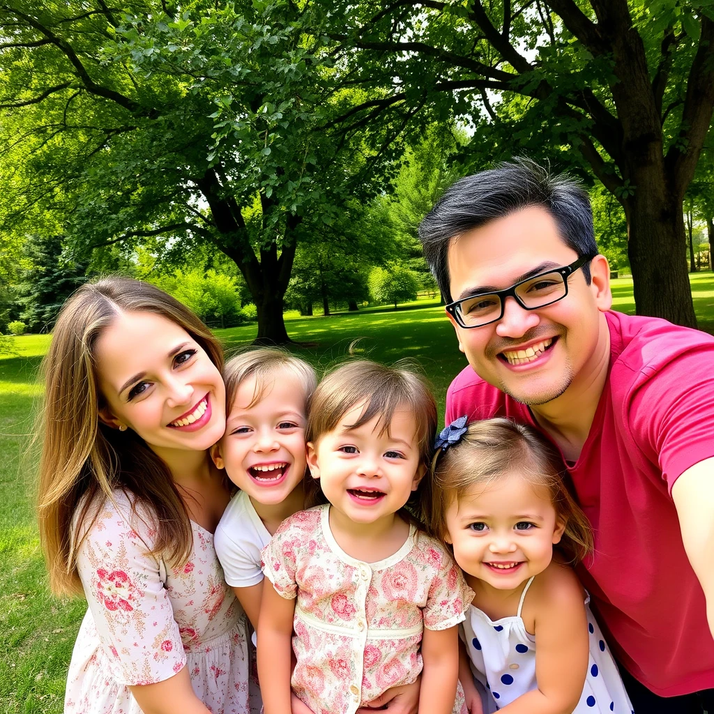 Joyful family portrait in a lush LA park